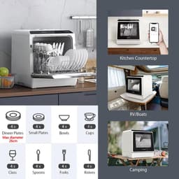 Cellista Tafelmodel Vaatwasser 1000W - Mini Aanrecht Vaatwasser voor 6 Sets - Compacte Afwasmachine - Energiezuinig en Ruimtebesparend Design — thumbnail 3