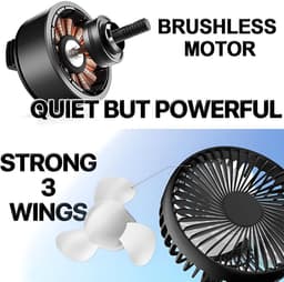 Dailygoody - Autoventilator - 360 graden rotatie - Zomerventilator - Zwart - USB-ventilator - Voor auto en camper — thumbnail 5