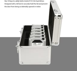 Dailygoody - Harde-schijfkoffer - 10-bay opslag - Aluminium - Multi-bescherming - Ideale opbergdoos voor 3,5 inch harde schijven - Geschikt voor... — thumbnail 4