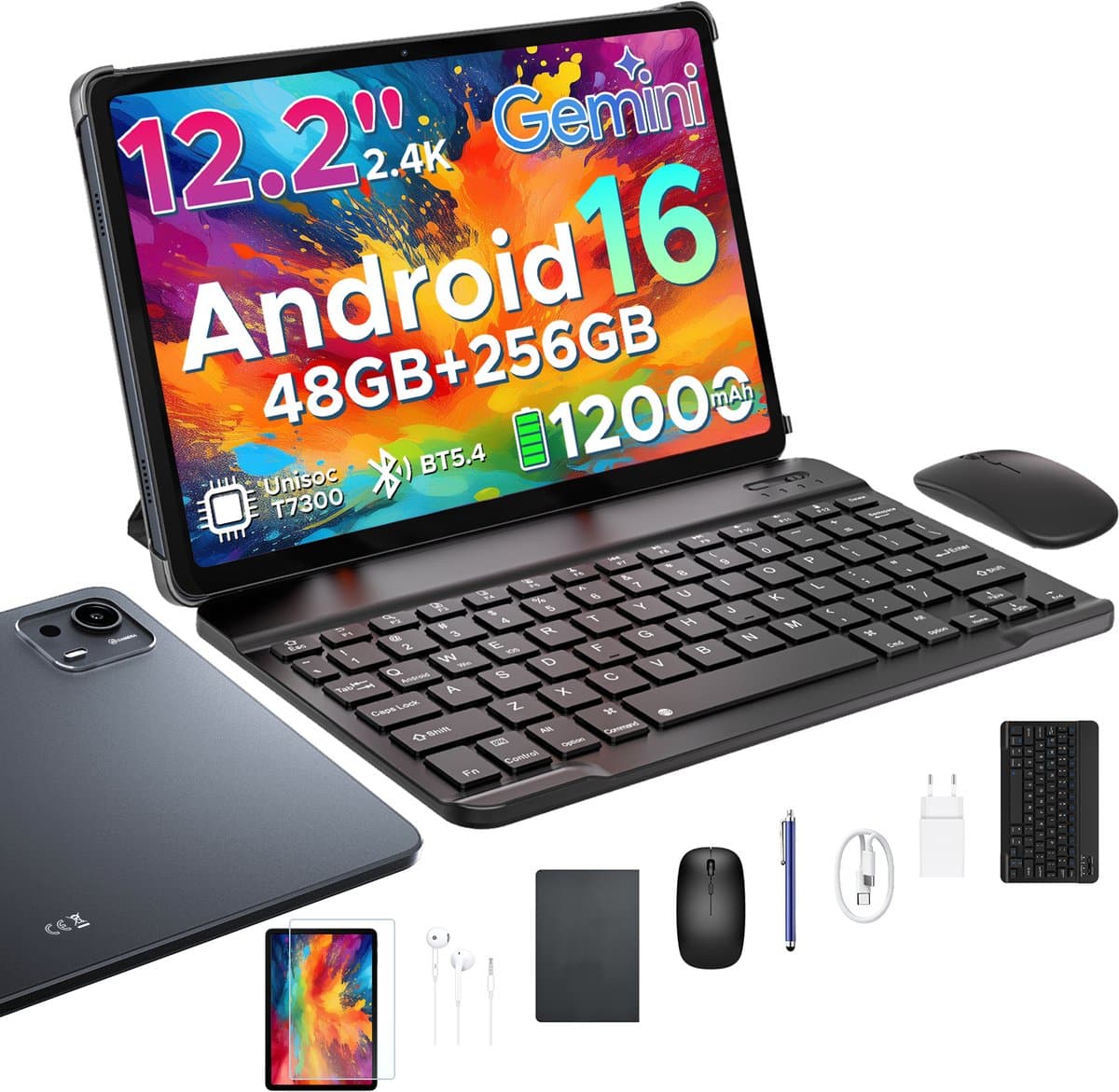 Aorlym P12 Plus - Tablet - 48GB RAM (12+36GB) + 256GB ROM (2 TB/TF) - 12,2 inch 2,4K 120Hz IPS - Android 16 - 12000mAh/18W - T7300 - Wi-Fi 5 - Bluetooth 5.0 - Quad-luidsprekers - Volledige accessoirebundel met toetsenbord en stylus — afbeelding 1