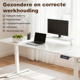 Elektrisch Verstelbaar Bureau 120×60 cm – Hoogte Verstelbaar 73-118 cm – Sta Zit Bureau Met Vaste Monitor Verhoger – Belastbaar 80 kg — thumbnail 3