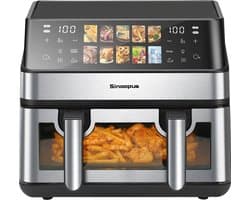 Sinaopus XXL Airfryer 9L – Met Dubbele Mand – 10 Kookprogramma’s – Onafhankelijke Snelle Opwarming – Geschikt voor Gezinnen – Kijkvenster – Eenvoudig te Reinigen – Capaciteit voor 4 tot 5 Personen