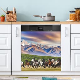 Vaatwasser Magneet Cover - Keuken Decoratie - Keuken Opfrissen - Aanpasbare Maat - 23x26 Inch - Rennend Paard Berg — thumbnail 1