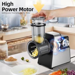 Elektrische kaasrasp en groentehakselaar, 300 W, 7-in-1 snijmachine en versnipperaar met roestvrijstalen messen en one-touch-bediening voor eenvoudige voedselbereiding — thumbnail 2