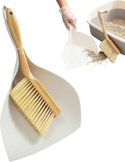 Handbezem en schep - Veegset - Kruimels opruimen - Ergonomisch houten handvat - 22.5 x 5.5 x 33.5 cm - Wit — thumbnail 1