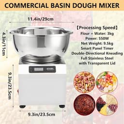 Deegmixer Keukenmachine - Bakmachine - Professioneel Bakken - Grote Capaciteit - 3 kg - Zilver — thumbnail 3