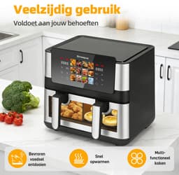 Sinaopus XXL Airfryer 9L 905A – Met Dubbele Mand – 12 Kookprogramma’s – Onafhankelijke Snelle Opwarming – Geschikt voor Gezinnen – Kijkvenster – Eenvoudig te Reinigen – Capaciteit voor 4 tot 5 Personen — thumbnail 3