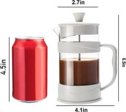 French Press Koffie/Thee Maker, Camping Mini Koffie/Thee Pers van 304 Roestvrij Staal Filter en Hittebestendig Glas, Cold Brew Koffiezetapparaat 11,8 oz voor Reizen & Thuis Cadeau (Wit) — thumbnail 5