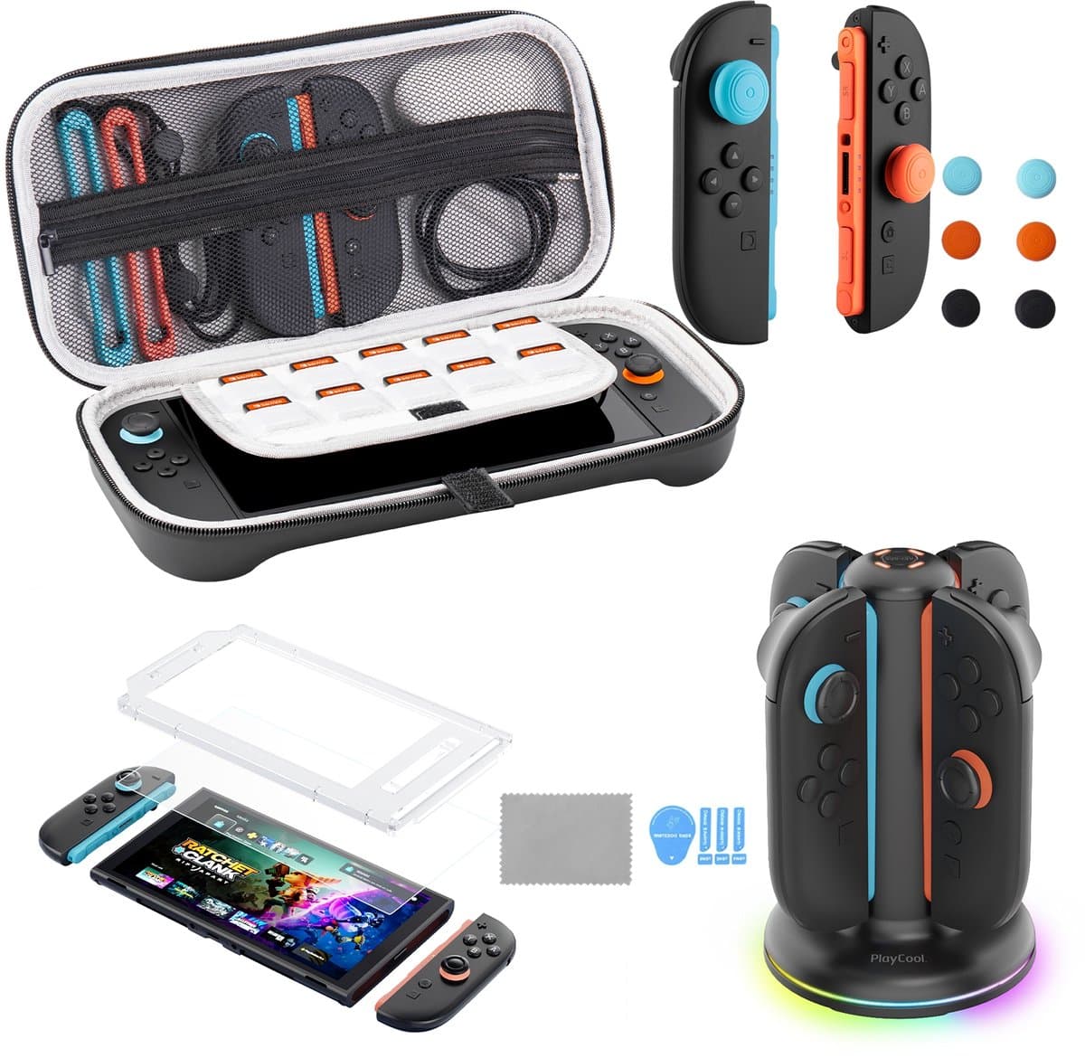 PlayCool Nintendo Switch 2 Accessoirebundel – Complete Reisset met Draagtas, RGB Oplaadstation voor Joy-Cons & Screenprotector met Installatietray — afbeelding 1