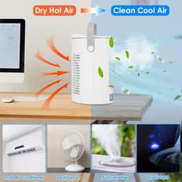 VHV - Luchtkoeler - Mini airco - Aircooler - Mobiele luchtkoeler - 4-in-1 - Met nachtlampje - 3 snelheden - Voor bureau en slaapkamer - 16.8*14.5*22.5cm - Wit — thumbnail 5