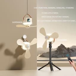 Tentplafondventilator, campingventilator met 3600 mAh-accu, 2-in-1 staand en hangend ontwerp voor op de camping en in studentenkamers – beige — thumbnail 4