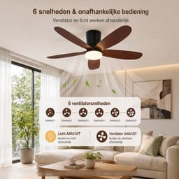 MUPOO Houtlook Plafondventilator met Lamp 106 cm- Afstandsbediening & App Bediening - Stille & Dimbare LED - Zomer en Winterstand-6 Snelheden & Geheugen-ventilator lamp Voor Slaapkamer en keuken — thumbnail 4