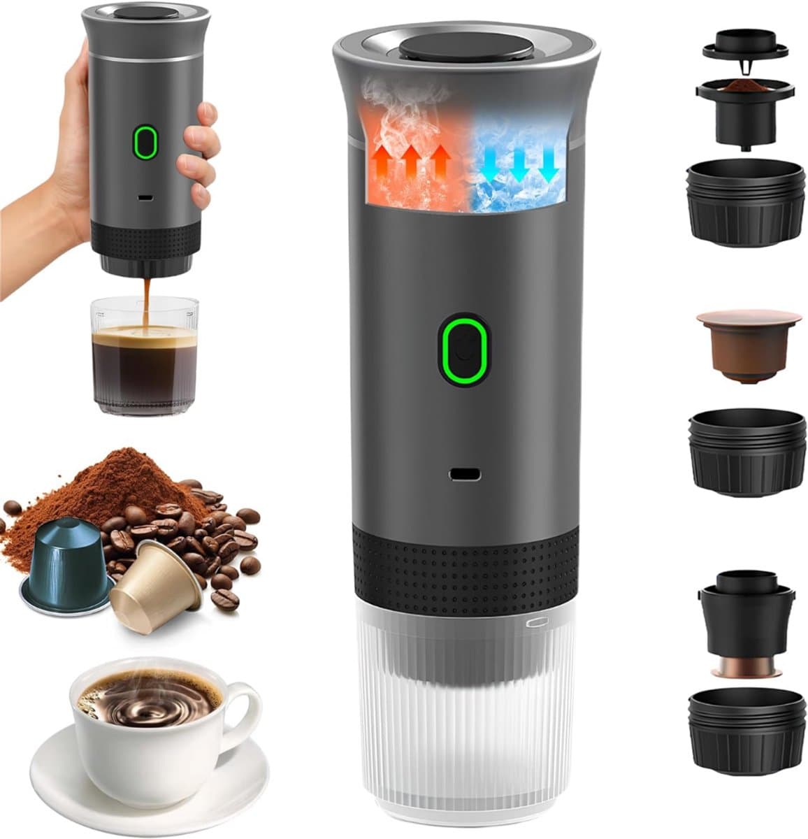 HEZIVO® Koffiecupmachine 3-in-1 - Draagbare Espressomachine - Voor Capsules en Gemalen Koffie — afbeelding 1
