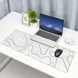 Lange gaming muismat - Groot waterdicht gaming muismat - Versterkte omzoomde randen - Antislip bureaumat voor thuis en kantoor - Verbetert uw bureau-ervaring - 31,5 x 11,8 inch - Wit topografisch — thumbnail 3