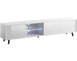 Tv-meubel met LED - Lowboard Media kast - Tv Kijken - Met Sfeerverlichting - 175 cm breed - Wit Mat Hoogglans