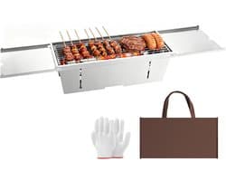 Uten Tafel BBQ Houtskool - Camping BBQ - Opvouwbare en Draagbare Barbeque - Barbecue met Losse Vuurschaal en Grillrooster - Grilloppervlak (L x B) 47.5 x21.5 cm - RVS