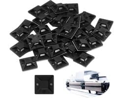 100 Stuks Zelfklevende Kabelbinders, 28mm x 28mm, Kabelbeheer Bevestigingsbasis, Zwart, Voor Thuisbioscoop, Kantoor en Werkplaats