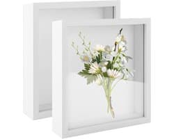 2 Pack 3D Fotolijsten voor Objecten tot 3 cm, Diepe Lijsten voor Bruidsboeketten, DIY Kunstwerken, 30 x 30 cm, Wit