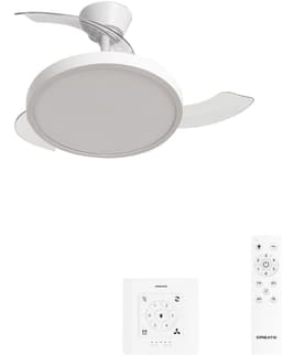 CREATE - Plafondventilator 40W stil met intrekbare bladen met licht - Ø91cm - Wit - Controller voor wandmontage + afstandsbediening - WIND CLEAR STUDIO — thumbnail 1