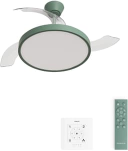 CREATE - Plafondventilator 40W stil met intrekbare bladen met licht - Ø108cm - Sage - Controller voor wandmontage + afstandsbediening - WIND CLEAR STUDIO — thumbnail 1