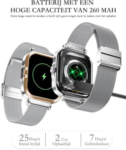 RAYOFI - Smartwatch - Nieuwe damessmartwatch 2026 - 1,75-inch sporthorloge - Met telefoonfunctionaliteit - Dubbele bandjes - Volledig touchscreen - Vierkant ontwerp - Stijlvol damessporthorloge - Zilver - Compatibel met Android 4.4+ / iOS 10.0+ — thumbnail 5