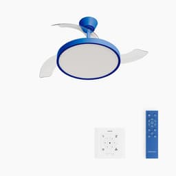 CREATE - Plafondventilator 40W stil met intrekbare bladen met licht - Ø91cm - Kobaltblauw - Controller voor wandmontage + afstandsbediening - WIND CLEAR STUDIO — thumbnail 1