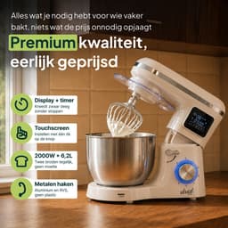 Vivid Green 2000W Keukenrobot - 6.2L - Display & Instelbare Timer - Mixer met Mengkom - Keukenmachine - Keukenmixer - Creme — thumbnail 2