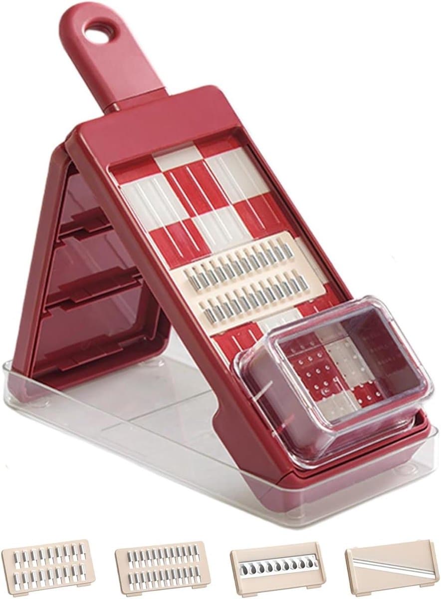 Groente Hakker - Keuken Gadget - Maaltijd Voorbereiding - 4-in-1 Functies - 30x12x6 cm - Rood — afbeelding 1