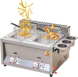 Roestvrijstalen Friteuse - Dubbele Tank - Thuis en Commercieel - Nauwkeurige Temperatuurregeling - Groot Formaat - Aardgas — thumbnail 1