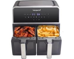 Airfryer Dubbele Mand - Heteluchtfriteuse Dubbele Zone - Gezond Koken - Twee Manden Onafhankelijk - 9 Liter - Zwart