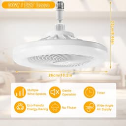 Plafondventilator met licht en afstandsbediening - E27 fitting - 3 snelheden, 3 kleuren dimbaar (3000K-6000K) - 1/2/4 uur timer - Moderne fan verlichting voor woonkamer, kinderkamer en kantoor — thumbnail 5