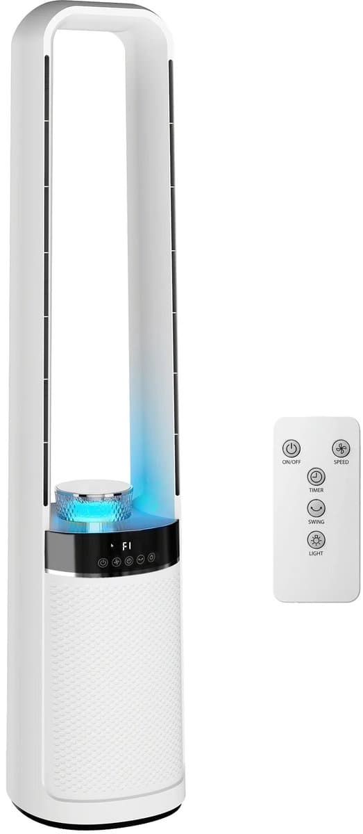 Cellista Bladloze Torenventilator - 45° Oscillerende Vloerventilator - Ventilator met Afstandsbediening - 3 Snelheden - 12 Uurs Timer - LED Verlichting - 230V — afbeelding 1