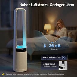 Cellista Bladloze Torenventilator - 45° Oscillerende Vloerventilator - Ventilator met Afstandsbediening - 3 Snelheden - 12 Uurs Timer - LED Verlichting - 230V — thumbnail 2