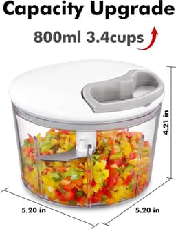 Uienhakker - Groentehakker - Snel ingrediënten - Roestvrijstalen messen - 800 ml - Grijs — thumbnail 4