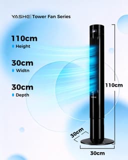 YASHE Torenventilator 110 cm - Stille ventilator vanaf 28 dB - 85 graden oscillatie - Afstandsbediening - 3 snelheden - 12-uurs timer - Led-display - Zwart — thumbnail 2