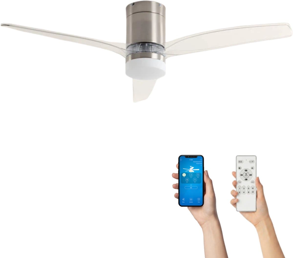 Fantiluxe - Filip - Plafondventilator met verlichting - Zilver - Ø132cm - Afstandsbediening - Met lamp - Plafond ventilator - Slaapkamer — afbeelding 1