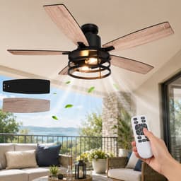 MUPOO Plafondventilator met Verlichting 112cm - Energiezuinige DC Motor&Afstandsbediening-Muisstil <35DB- Zomer- en winterstand-6 Snelheden & Timer-Inclusief 2 Lampen - ventilator lamp plafond voor Slaapkamer en Keuken-Walnoot — thumbnail 1