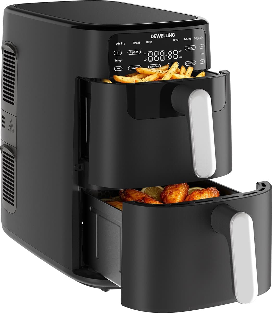 AIMASON 10L XXL Airfryer met dubbele laag - 2700W Krachtig Vetvrij Frituren - Heteluchtfriteuse met dubbele lade en verticale constructie bespaart 50% ruimte - 6-in-1 Kookstanden - Grote capaciteit voor thuisgebruik - Inclusief Receptenboek — afbeelding 1