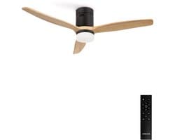 CREATE - Plafondventilator 40W silent Ø132 cm - Met Verlichting drie temperaturen - Met Afstandsbediening - 6 Snelheden - Timer - Zomer/Winter functie - Zwart - WIND CALM — afbeelding 1