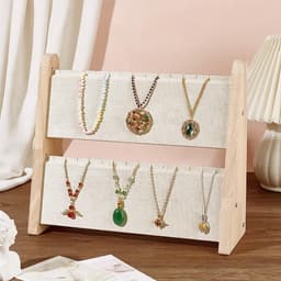 Houten kettinghouder met 2 niveaus voor sieraden, organiseer tot 34 kettingen in stijl, beige kleur — thumbnail 2