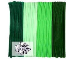 200 Stuks Pijp Reinigers Groene Serie met Wiggly Googley Ogen Chenille Stelen voor Creatieve Kunstprojecten en DIY Decoraties