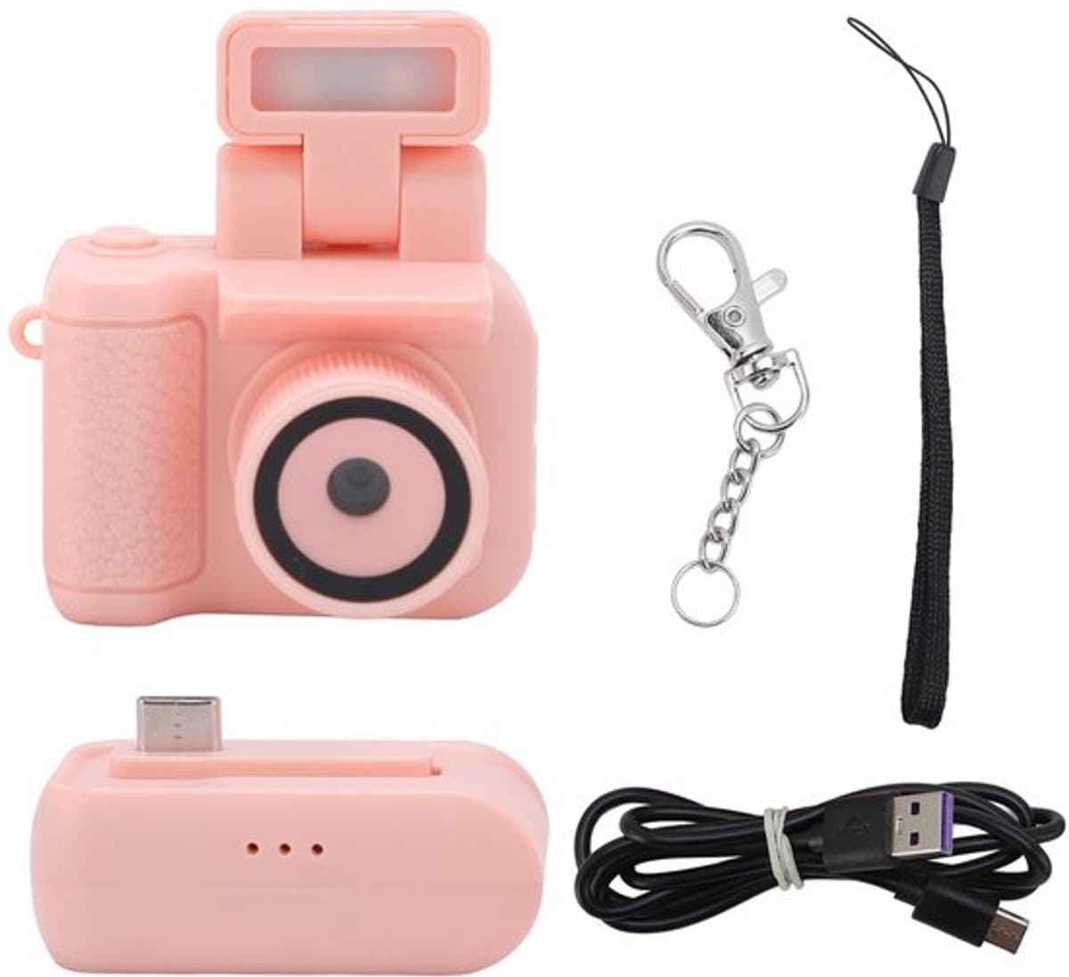 Sleutelhanger Camera, 1080P Mini DV Camera met Zaklamp, 1.44 Inch Kleine Compacte Draagbare Videorecorder, Reis Videocamera voor Studenten, Kinderen (roze) — afbeelding 1