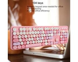Schattige Toetsenbord en Muis Set met 104 Toetsen, Retro Typemachine Stijl, Verbeterde Kantoor Efficiëntie, Multimedia Knop, Ergonomisch Ontwerp, Intelligente, Roze Thema