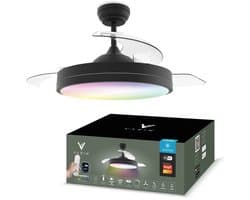 Varin® Smart Plafondventilator met verlichting - Zwart - Tuya Wifi - LED 36W RGBW - Ø 50cm/108cm - Super stil - Smart lamp - Plafondlamp slaapkamer - Plafonniere woonkamer - Plafondlampen - Plafond lamp - Verlichting kinderkamer - Ventilator — afbeelding 1