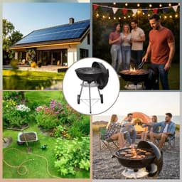 KINGHoff - Houtskool BBQ Grill - Kogelbarbecue met Deksel en Wielen - Tuin BBQ Grill Verrijdbaar - Barbecue met Temperatuurregeling - Buiten Grill - Camping & Terras BBQ - Metaal - Ø43 x 47.5 x 74 cm - Zwart — thumbnail 2