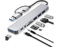 SNJY® Docking Station Laptop - USB-C Hub - Docking Station USB-C - 8-in-1 - Grijs