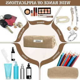 Ribbelstof Pennenzak voor Meisjes en Tieners, Praktische Rits, Pennenhouder, Ideaal voor School, Kantoor en Reizen, Roze (Beige) — thumbnail 2