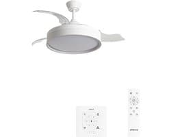 CREATE - Stille plafondventilator 40 W Ø107 cm met intrekbare bladen en LED-licht - M - Met licht - Controller voor wandmontage - WIND CLEAR EDGE