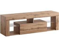 Tv-meubel met klapdeur - Lowboard Kast - Televisie Opbergen - Push-to-open functie - 140 x 51 cm - Eiken Houtlook