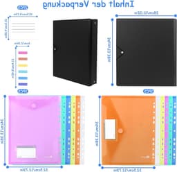 A4 Ringbinders in Zwart met 12 Plastic Hoezen in 6 Kleuren, Scheidingsbladen, Schrijfbare Labels en Kaarthouders voor Presentaties, Vergaderingen en Schoolgebruik — thumbnail 5